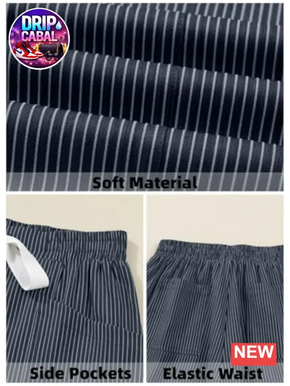 Elastic High Waist Striped Wide Leg Pants